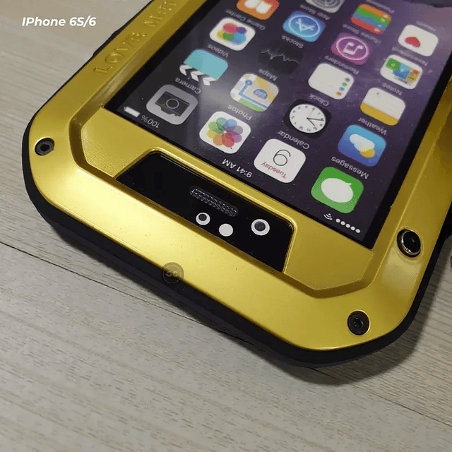 Protector Love Mei iPhone 6S / 6 - Metálico con Pernos - Amarillo/Negro