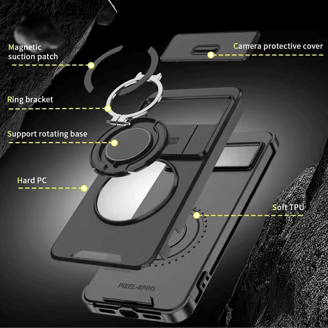 Case Google Pixel 7 Pro Antishock con Tapa de Cámara y Soporte Metálico