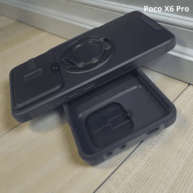 Case Poco X6 Pro 5G con Protector de Cámara y Soporte Metálico Inclinable 360