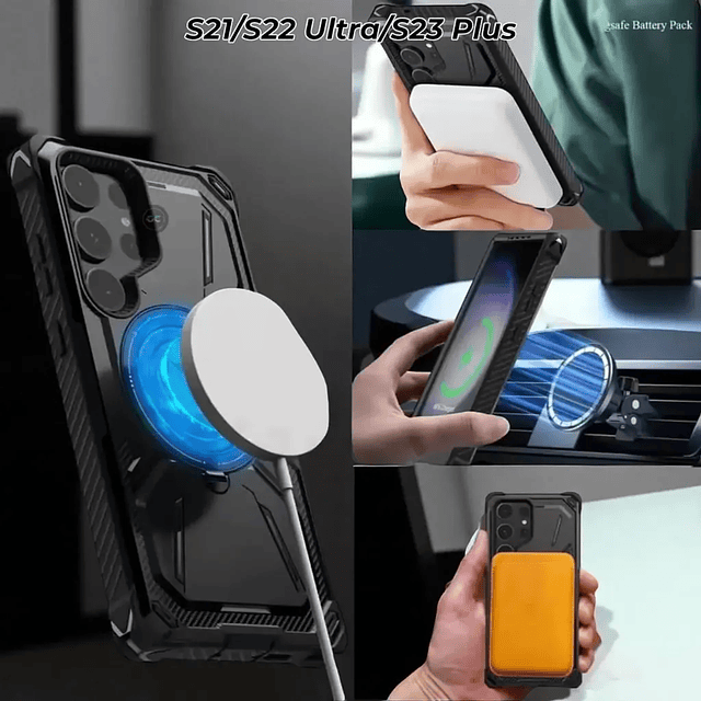 Case Antishock 360° Samsung S22 Ultra con Soporte Metálico y MagSafe con Marco Frontal