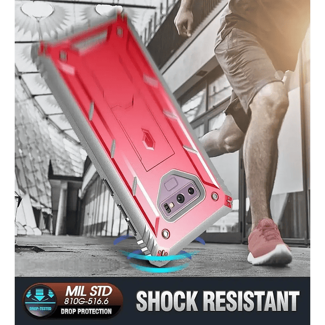 Case Galaxy Note 9 Poetic Recia Carcasa 360 Samsung Note 9 c/ Mica c/ Soporte inclinable en Rosado