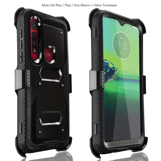 Case Moto G8 Plus G8 Play One Macro con Vidrio Templado con Clip Correa 