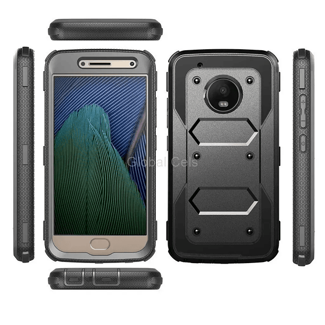 Case Moto G5 G5 Plus Armadura Protector Gancho y Parante Inclinable