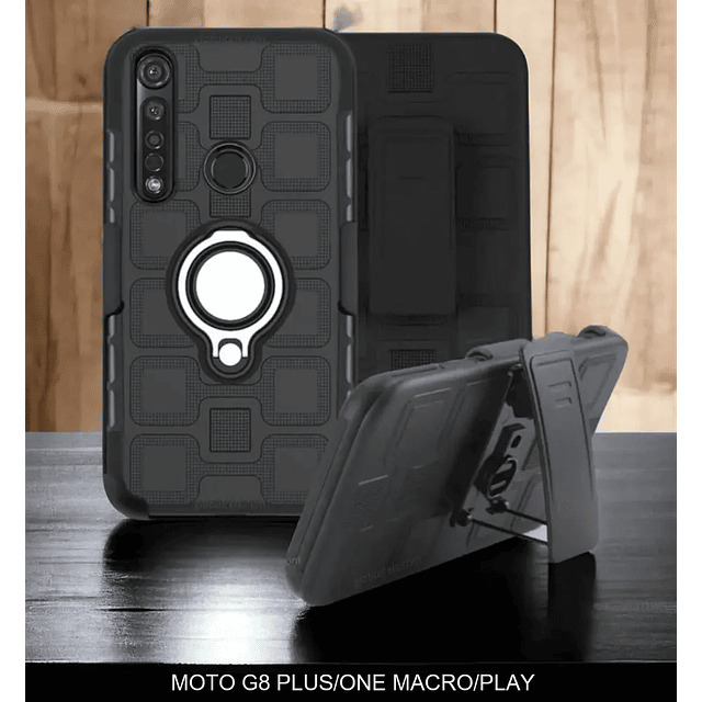 Case Motorola Moto G8 Play / G8 Plus / E6 Plus con Clip Correa y Apoyo Adaptable a Soporte de Carro