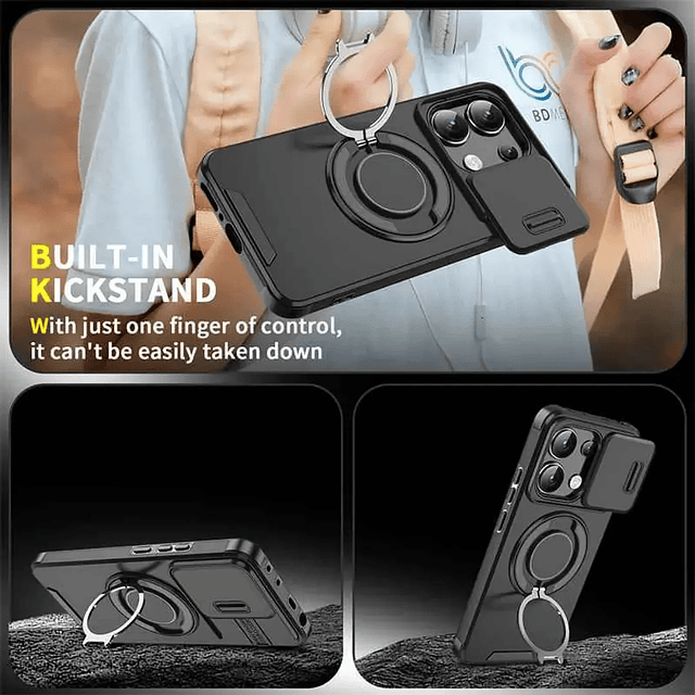 Case Xiaomi 14T / Note 13 Pro / Poco X6 Pro - Armadura con Tapa de Cámara y Soporte 360