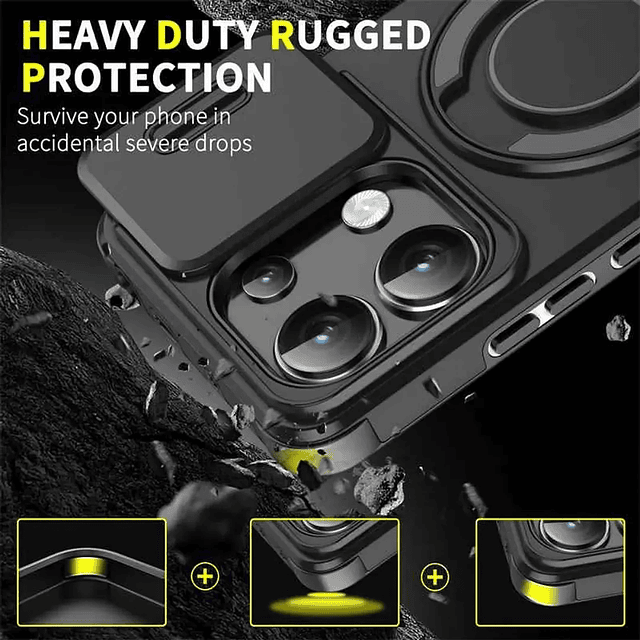 Case Xiaomi 14T / Note 13 Pro / Poco X6 Pro - Armadura con Tapa de Cámara y Soporte 360