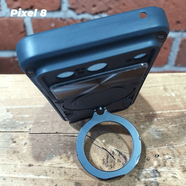 Case Google Pixel 8 Negro con Tapa Cámara Soporte Metálico y Compatible Carga Inalámbrica