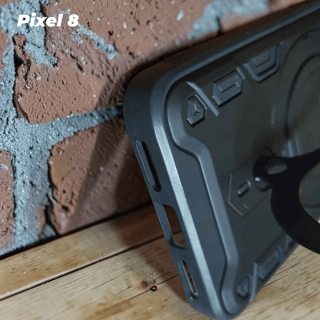 Case Google Pixel 8 Negro con Tapa Cámara Soporte Metálico y Compatible Carga Inalámbrica