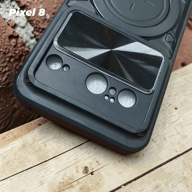 Case Google Pixel 8 Negro con Tapa Cámara Soporte Metálico y Compatible Carga Inalámbrica