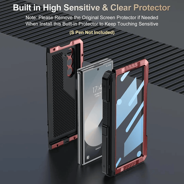 Case Metálico Galaxy Z Fold 6 con Ranura S-Pen + Soporte Video + Blindaje 360 Militar