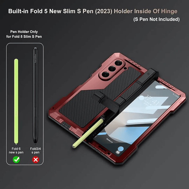 Case Metálico Galaxy Z Fold 6 con Ranura S-Pen + Soporte Video + Blindaje 360 Militar