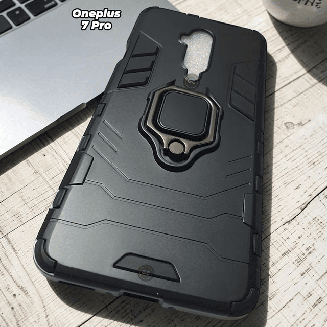 Case para OnePlus 7 / 7T Pro Antishock Militar para Soporte de Imán en Negro