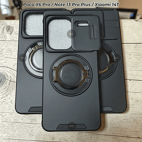 Case Poco X6 Pro Xiaomi Note 13 Pro Plus 14T con Tapa Cámara + Soporte Imán para Auto Antishock
