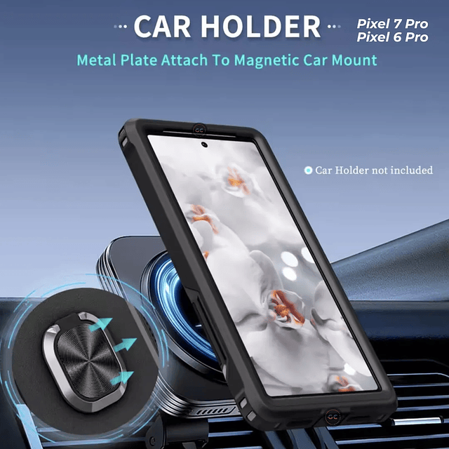 Case Google Pixel 7 Pro / 6 Pro Funda 360 de 3 Piezas con Soporte Metálico e Imán de Auto