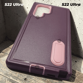 Case Samsung S22 Ultra Rosa/Negro c/ Sistema Antishock Triple Capa y Soporte de Video