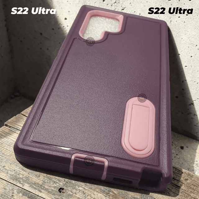 Case Samsung S22 Ultra Rosa/Negro c/ Sistema Antishock Triple Capa y Soporte de Video