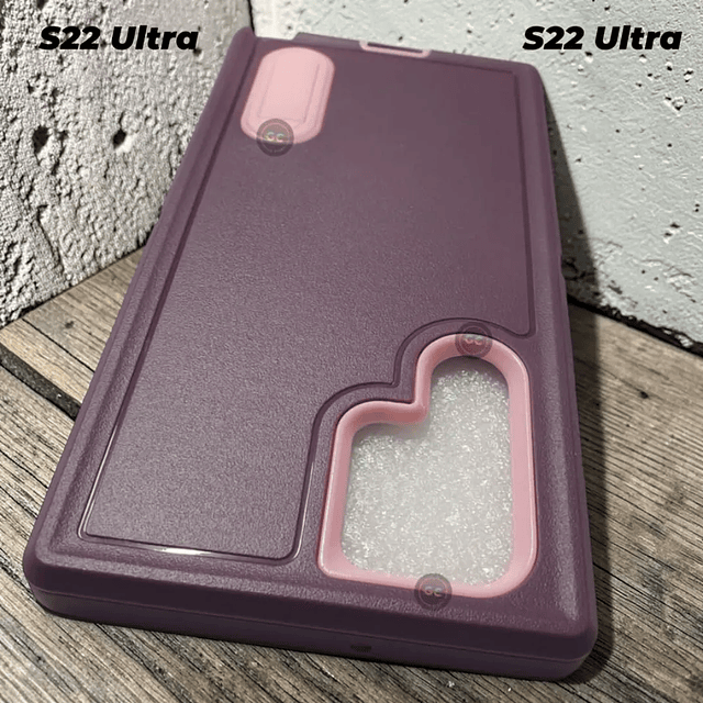 Case Samsung S22 Ultra Rosa/Negro c/ Sistema Antishock Triple Capa y Soporte de Video