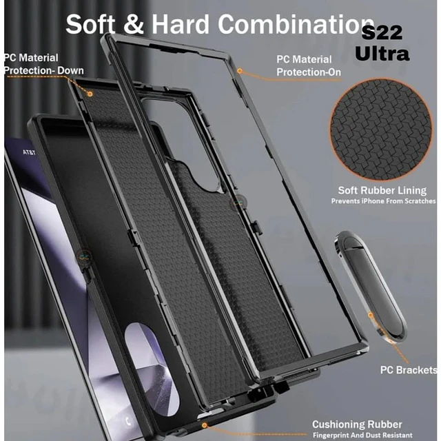 Carcasa Blindada 3 Piezas Samsung S22 Ultra con Soporte y Bordes Elevados