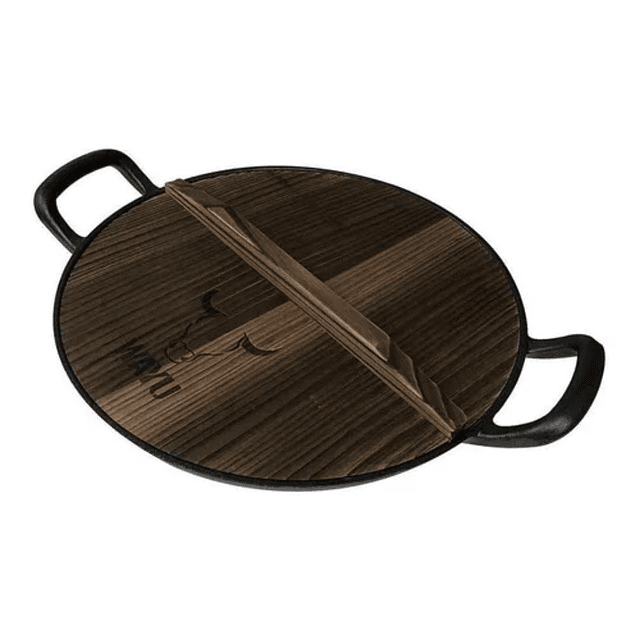 Wok de hierro Wayu De 32 cm con tapa de madera