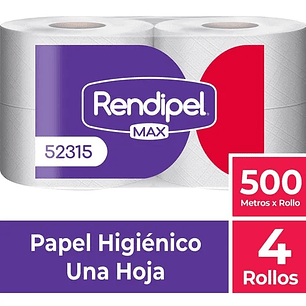 Papel Higiénico Rendipel Max 4 Rollos x 500 mts - Hoja Simple