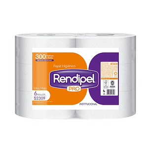 Papel Higiénico Rendipel Pro 6 rollos x 300mts - Hoja Simple