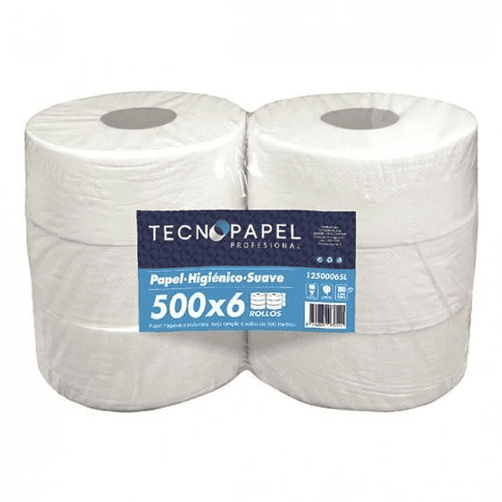 Papel Higiénico Tecnopapel 6 rollos x 500 mts - Hoja Simple 1