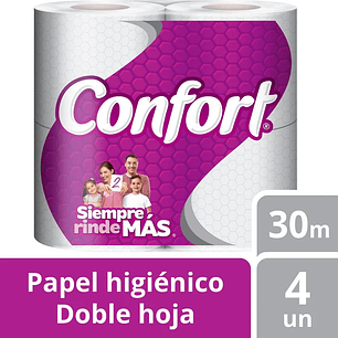Papel Higiénico Confort Panal 4 rollos x 30 mts - Hoja Doble