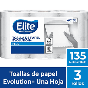Papel Toalla Elite Evolution 3 rollos x 135 mts - Hoja Simple