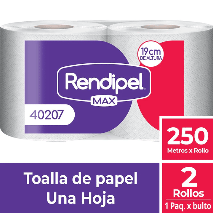 Papel Toalla Rendipel Max 2 rollos x 250 mts - Hoja Simple 1