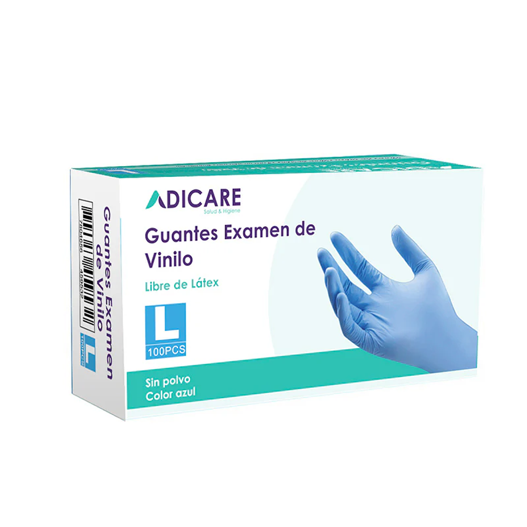 Guantes Vinilo Sin Polvo - ADICARE - 100u azul - Talla: S-M-L 3
