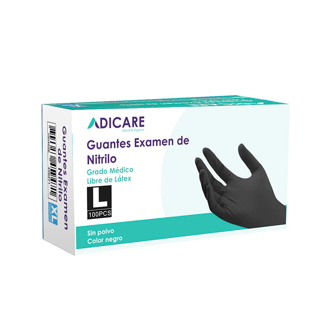 Guantes Nitrilo sin polvo - ADICARE - 100u negro - Talla: S-M-L 2