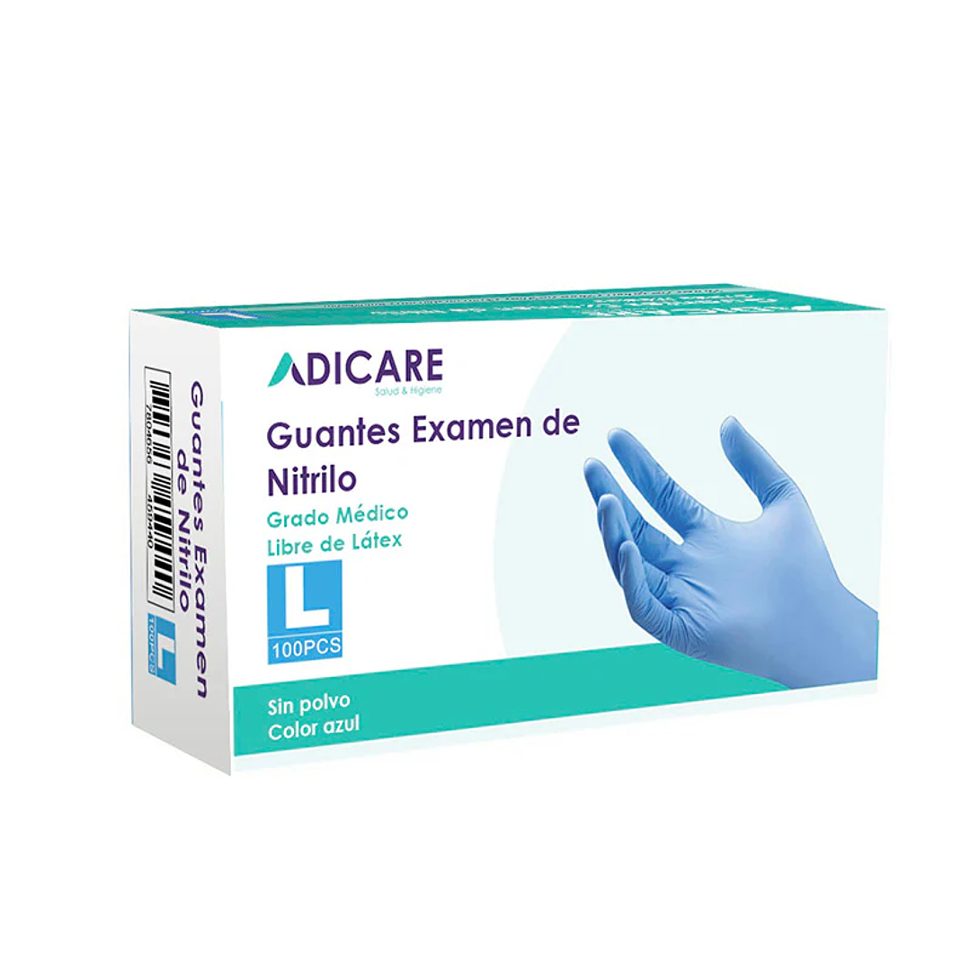 Guantes Nitrilo sin polvo - ADICARE - 100u azul - Talla: S-M-L  2