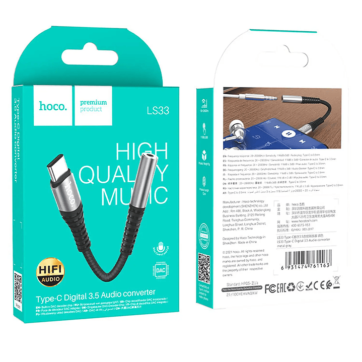 Adaptador de Audio Hoco LS33 Tipo C a Digital 3.5mm 2