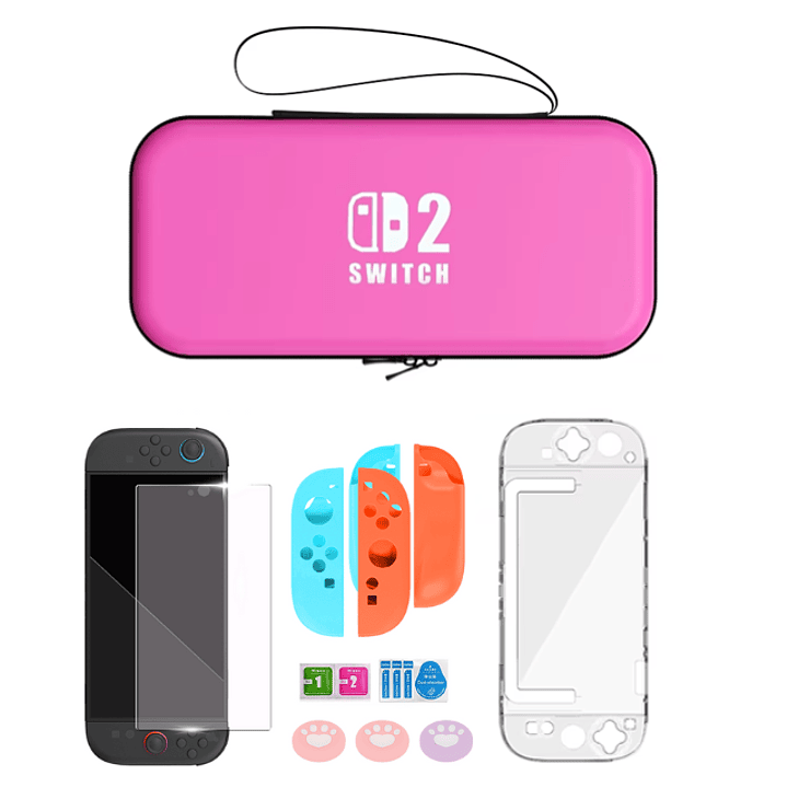 Estuche Bolso Para Nintendo Switch 2 kit Mica Grips Carcasa 3