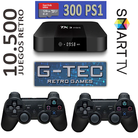Consola Retro 128Gb 10.500 + 300PS1 juegos Joy Inalambricos  + Smart TV 