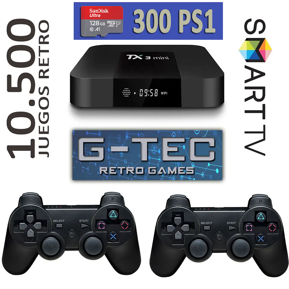 Consola Retro 128Gb 10.500 + 300PS1 juegos Joy Inalambricos  + Smart TV  1