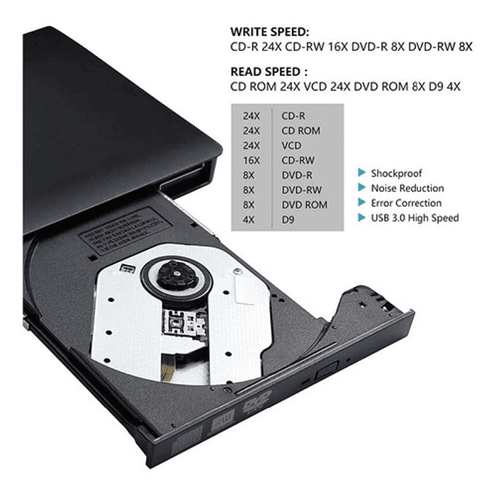 * Grabador Lector Dvd/cd  Externo Usb 3.0 Slim Para Win Mac 4