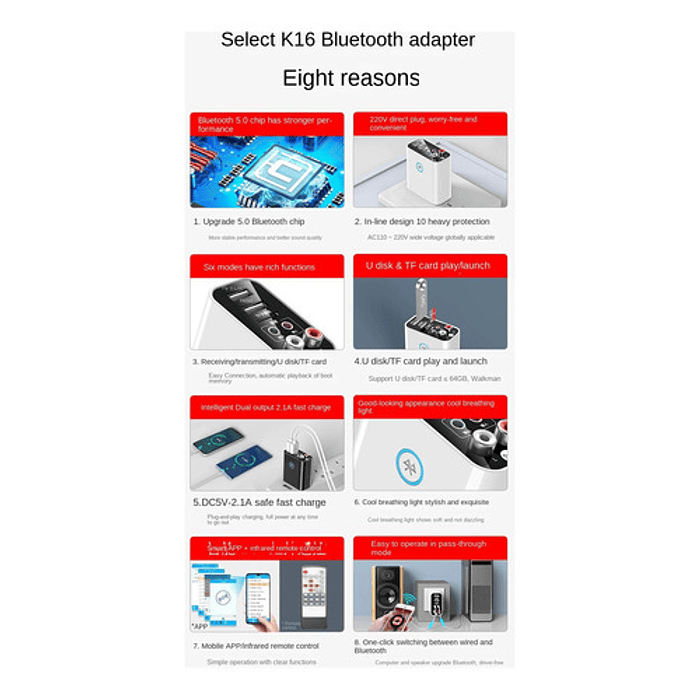 . Adaptador Bluetooth 5 en  1 Para Parlante RCA - 3.5 - Bose 3 - + Carga  6