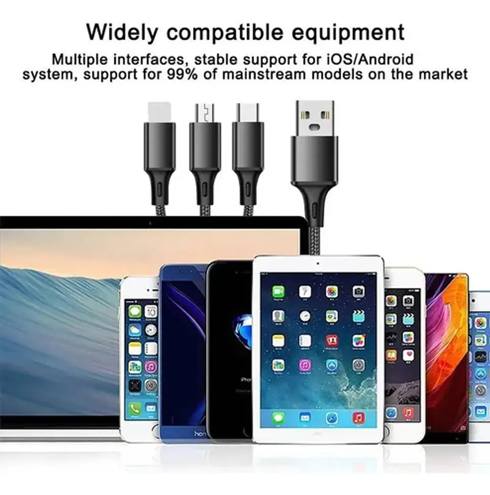 * Cable 3 En 1 Carga Rapida Para iPhone / MicroUSB / USB-C  5