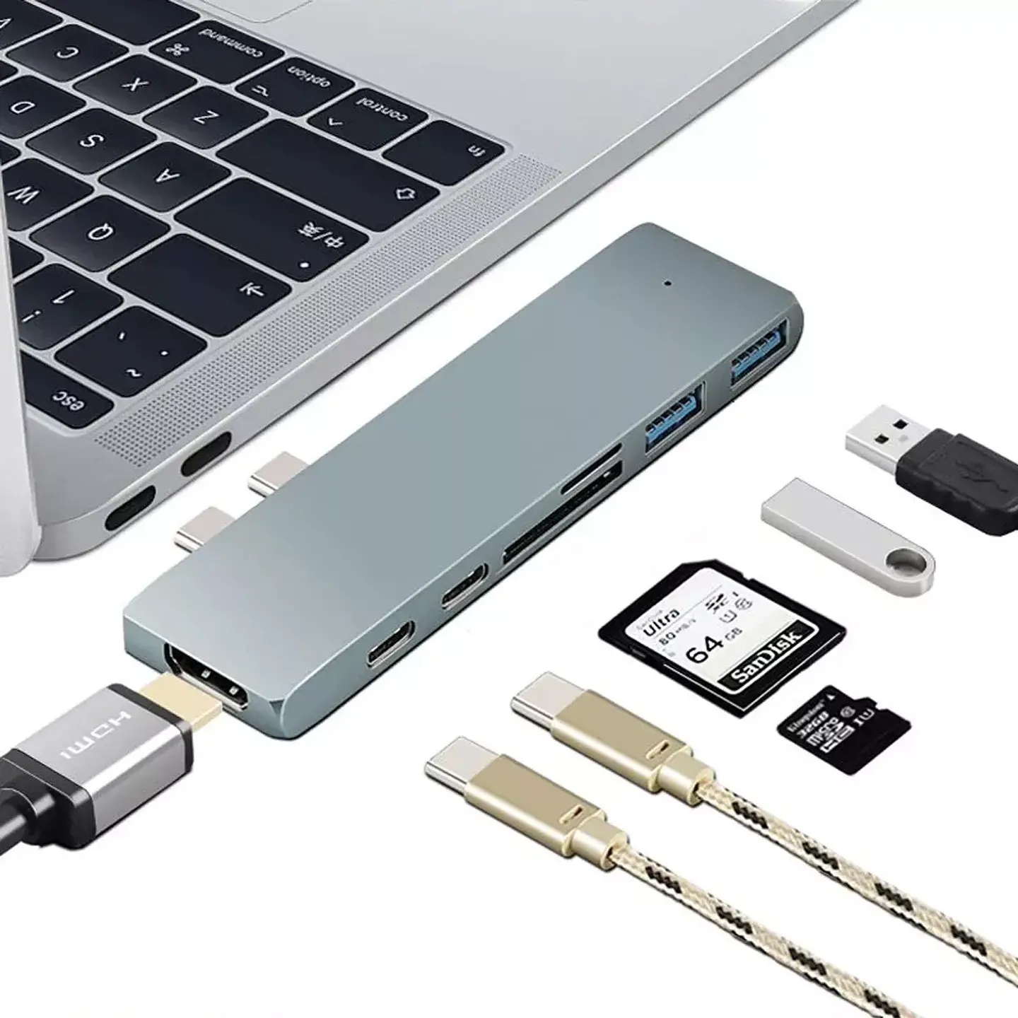 Dock Hub Usb-c 7 En 1 Hdmi 4k -2 Usb-c Sd 2 Usb Para Macbook 1