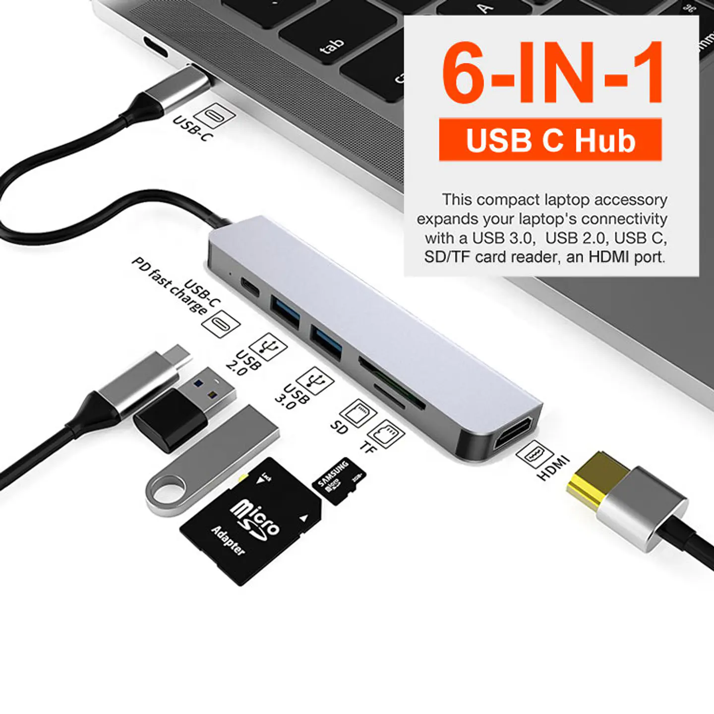 Hub Usb-c 6 en 1 con Hdmi 4k Adaptador para Macbook y Windows 8