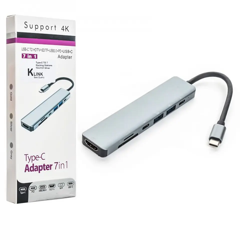 Dock Hub Usb-c 7 en 1 Hdmi 4k SD/TF Usb 3.0 Pd / Tipo c x2 3