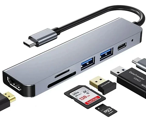 Hub Usb-c 6 en 1 con Hdmi 4k Adaptador para Macbook y Windows