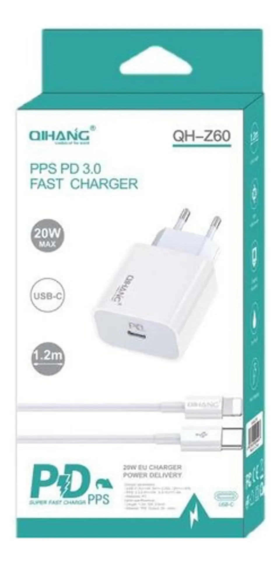 Qihang Z61 Cargador Pd20w + Usb Tipo C Para iPhone iPad Carga Rapida 4