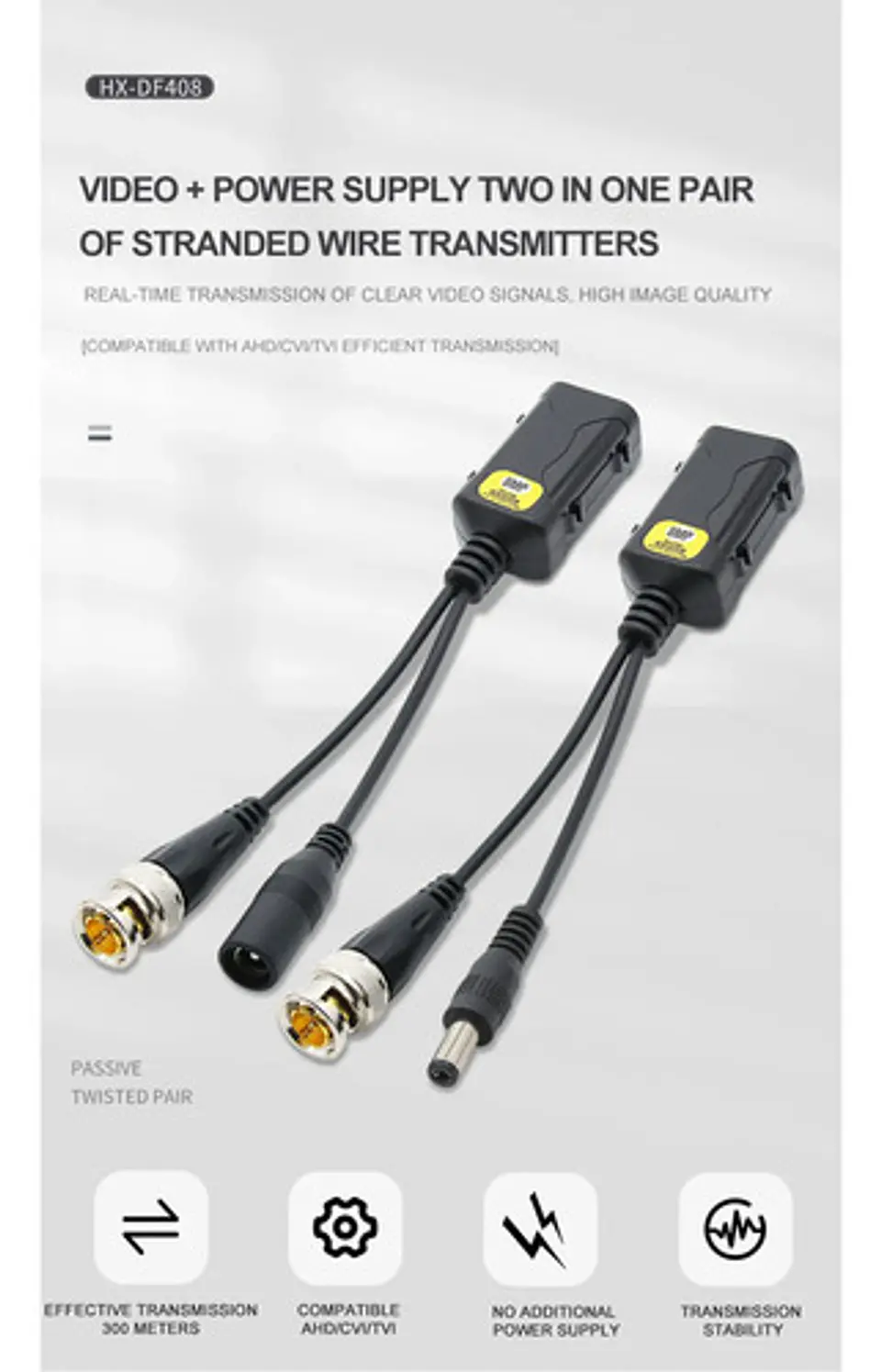 Balun De Vídeo Camara Ip Rj45 Hd-cvi /tvi/ Ahd, Para Cctv Negro 7