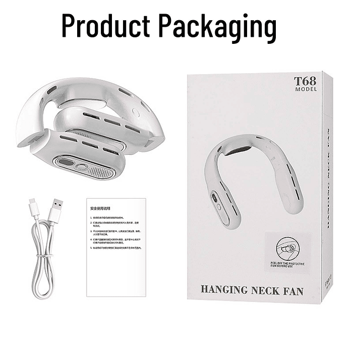 Ventilador portatil de cuello T-68 Recargable 3000mah Blanco 5