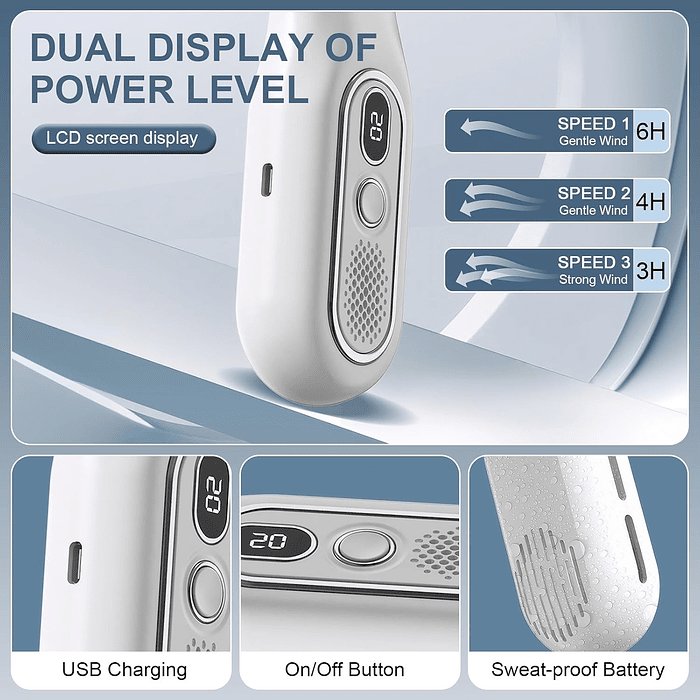 Ventilador portatil de cuello T-68 Recargable 3000mah Blanco 7
