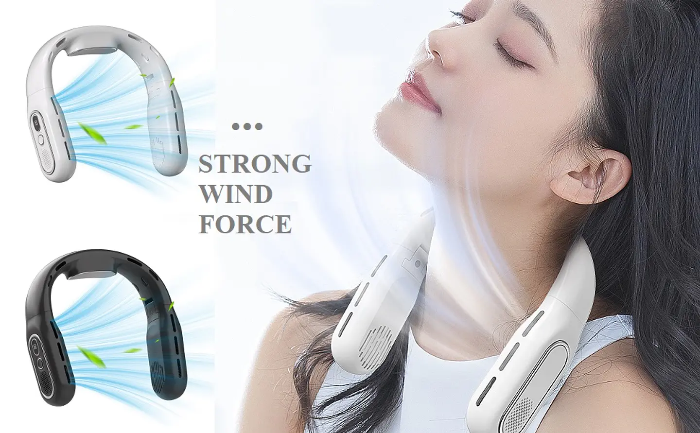 Ventilador portatil de cuello T-68 Recargable 3000mah Blanco 9