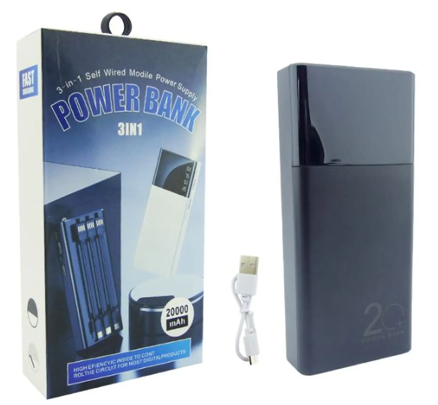 Bateria Externa Powerbank 20.000mAh 3 en 1 / 3Cables + Linterna 2