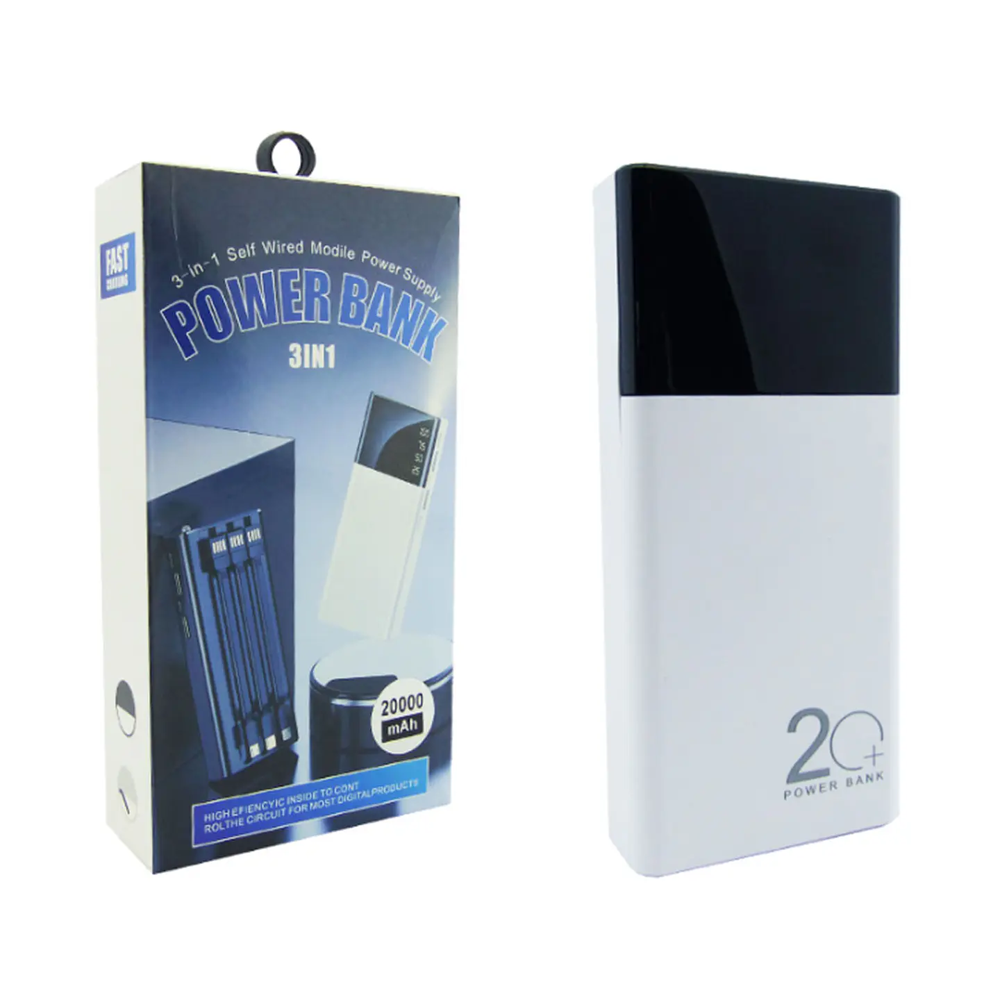 Bateria Externa Powerbank 20.000mAh 3 en 1 / 3Cables + Linterna 1